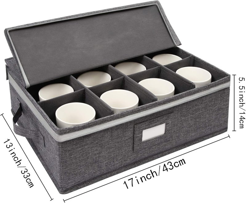 popoly Cup and Mug Storage Box, China Cup Storage Containers Chest with Zipper Lid and Handles, Holds 12 Coffee Mugs and Tea Cups, Hard Shell and Stackable (Grey) - Image 3